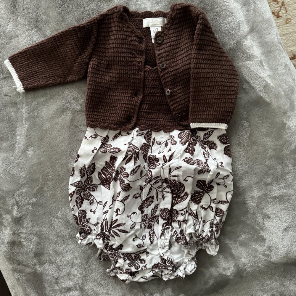 Like NEW Baby Gap Brown & White Floral Romper with Matching Sweater Sz 3-6 mos
